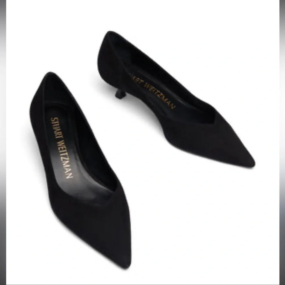 Preloved Stuart Weitzman Black Suede Leather Pointed Toe Kitten Heels Size 7B - Picture 9 of 11